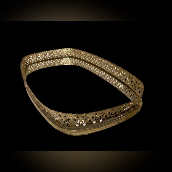 Vintage Ornate Brass Perfume Jewelry Mirrored Vanity Tray / 14X8 /Free Shipping - Picture 4 of 4